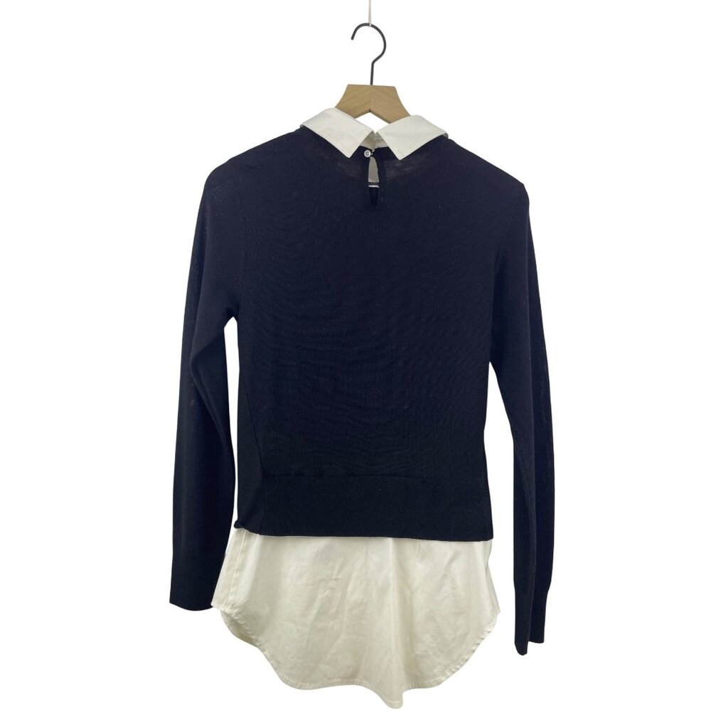 Veronica Beard Women's Small Phoebe Mixed Media Wool Twofer Layered Shirt Black - Picture 7 of 9